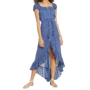 Tiare Hawaii Women’s One Size Light Blue White High Low Button Front Maxi Dress